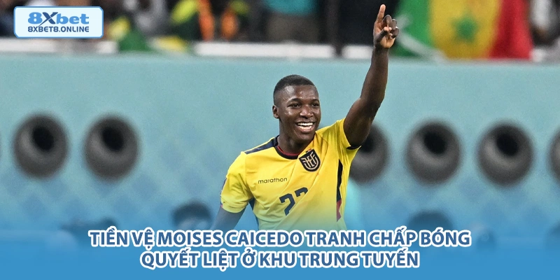 Tiền vệ Moises Caicedo tranh chấp bóng quyết liệt ở khu trung tuyến.